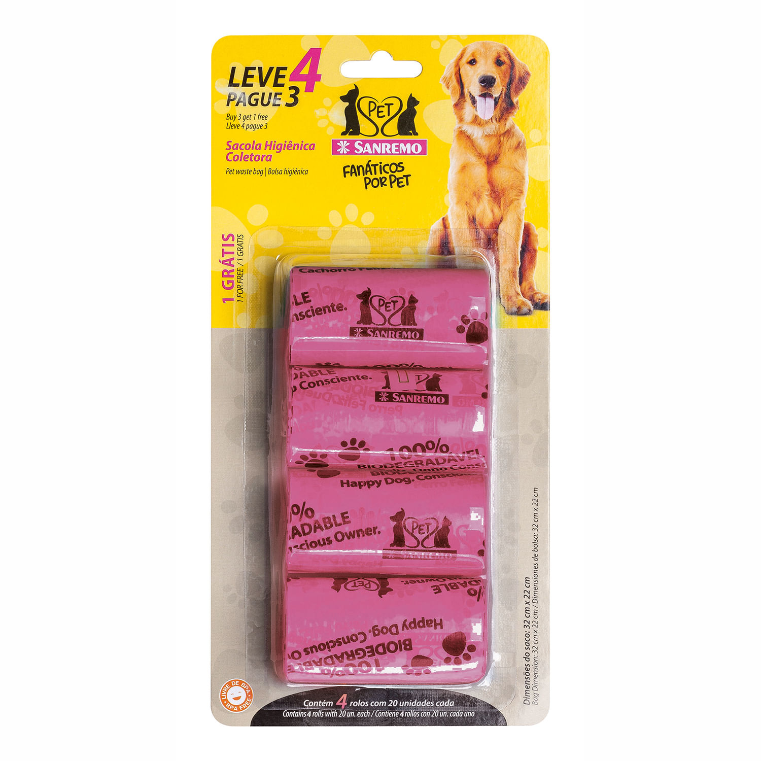 Conjunto de Sacolas Higiênicas Coletoras Pet Rosa 4L - Sanremo